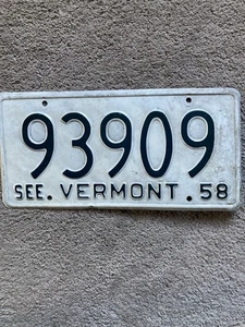1958 Vermont License Plate - 93909 - Nice Number - Picture 1 of 2