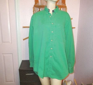 Vtg Kelly Green Canvas Work Shirt Mens Size L Button Down Long Sleeves Western - Picture 1 of 11