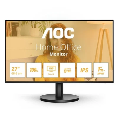 AOC 27" 100Hz FHD IPS Monitor 1ms MPRT VGA HDMI VESA Mount Black - Image 1 of 4