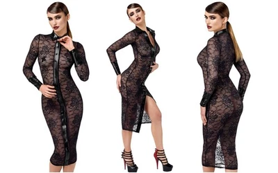 F376 Noir Handmade halblanges Kleid Noirelle aus Spitze Midikleid schwarz sexy - Bild 1 von 4