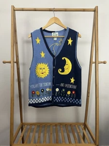 VTG You Are The Sunshine & Moonshine Knit Sweater Sun Moon Stars Vest Size M - Picture 1 of 3