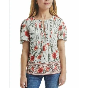 Lucky Brand Boho Floral Lace Trim Top Size Medium - Picture 1 of 9