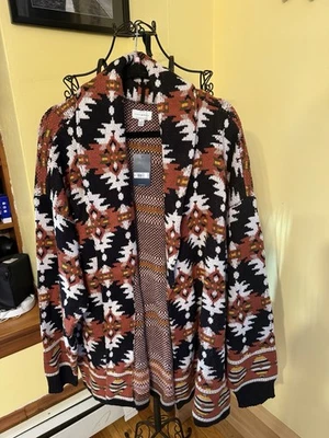 Lucky Brand Open  Cardigan Sweater Plus Size 2X Southwestern Print Aztec NWT - Image 1 of 4