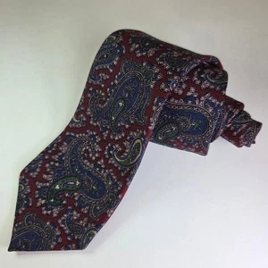 Marshall Field’s Made in England Wool Paisley Tie Burgundy Green Blue 3.25” Wide - Picture 1 of 10