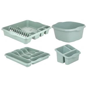 [4er Set] Kunststoffspüle ordentlich + Besteckkasten + Abtropfschale + 32cm eckige Schüssel - Bild 1 von 23