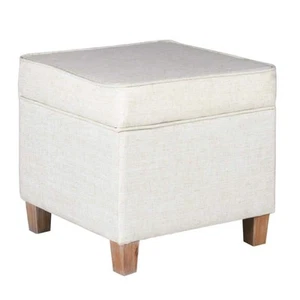 White and Brown Fabric Square Accent Ottoman - Picture 1 of 6
