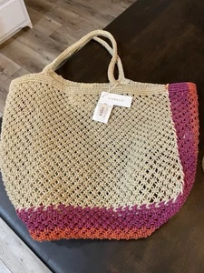 L*SPACE Moonlight 19" Bag Jute Beige Red Orange Summer Beach Large NWT - Picture 1 of 6