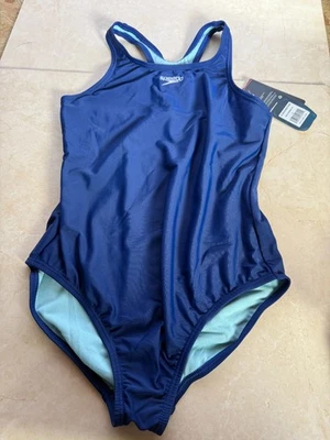 Speedo Girls' One Piece Closed Racerback Swimsuit Size 12 Blue Blueprint NWT - Image 1 of 2