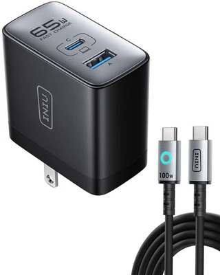 INIU - Cargador rápido GaN de 65 W con puertos USB-A/C y cable USB C a C de 3,3 pies de 100 W... Foto 1 de 4