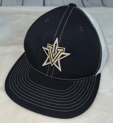 VANDERBILT COMMODORES Pacific Headwear Trucker Black White Mesh SnapBack Hat Cap - Image 1 of 4