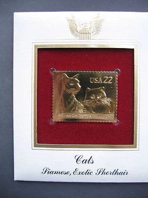 1988 Cats Abyssinian Himalayan 22kt Gold GOLDEN FDC replica Cover FDI STAMP - Image 1 of 3