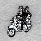 Ska couple on scooter pin badge. Two tone. Lambretta Vespa. Metal. Enamel