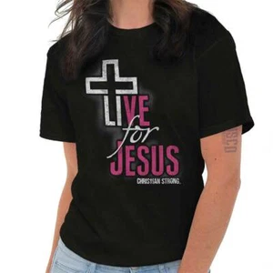 Christian Strong Faith Live for Jesus Cross Womens or Mens Crewneck T Shirt Tee - Picture 1 of 8