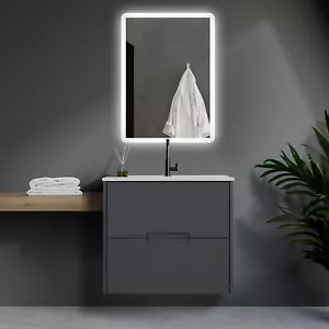 Badmöbel Set Waschbecken 60 cm Unterschrank Grau Spiegel Waschtisch Homestyle4u - Bild 1 von 8