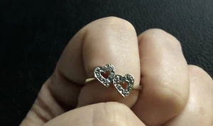 Double Diamond Heart Solid Heavy 9ct Gold Ring Size M - Picture 1 of 6