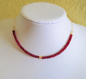 Genuine Natural Faceted Red Ruby Yellow Gold Choker Necklace Handmade - Picture 1 of 5