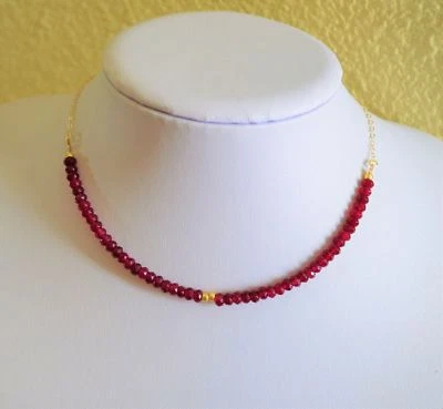 Beautiful Natural Faceted Red Ruby Yellow Gold Choker Necklace Handmade - Image 1 of 4