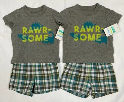 NUEVO CON ETIQUETAS Child of Mine Carter's Baby Boy TWINS 0-3 Meses Dino Shorts Set Rawr-Algunos Foto 1 de 3