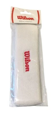 WILSON Headband White Terry Cloth Red Logo OSFM - Image 1 of 3