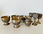 Antique Tibetan Chalice Bowls Cups Goblets Brass Collection of 8 Pieces