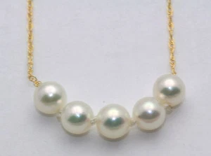 ADD ON PEARL NECKLACE 6MM 14K GOLD PENDANT 5 PEARLS A FAMILY TRADITION - Picture 1 of 2