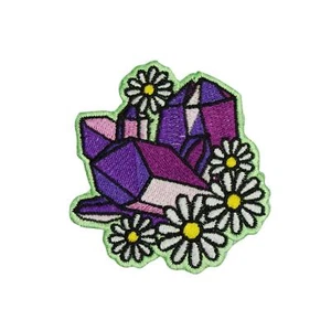 Crystals And Flowers Iron On Patch Daisy Amethyst Rose Quartz Healing Applique - Picture 1 of 1