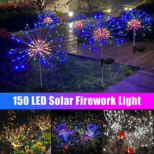 Max 4PCS 150LED Solar Firework Lights Starburst Fairy Stake Outdoor Garden Lamp