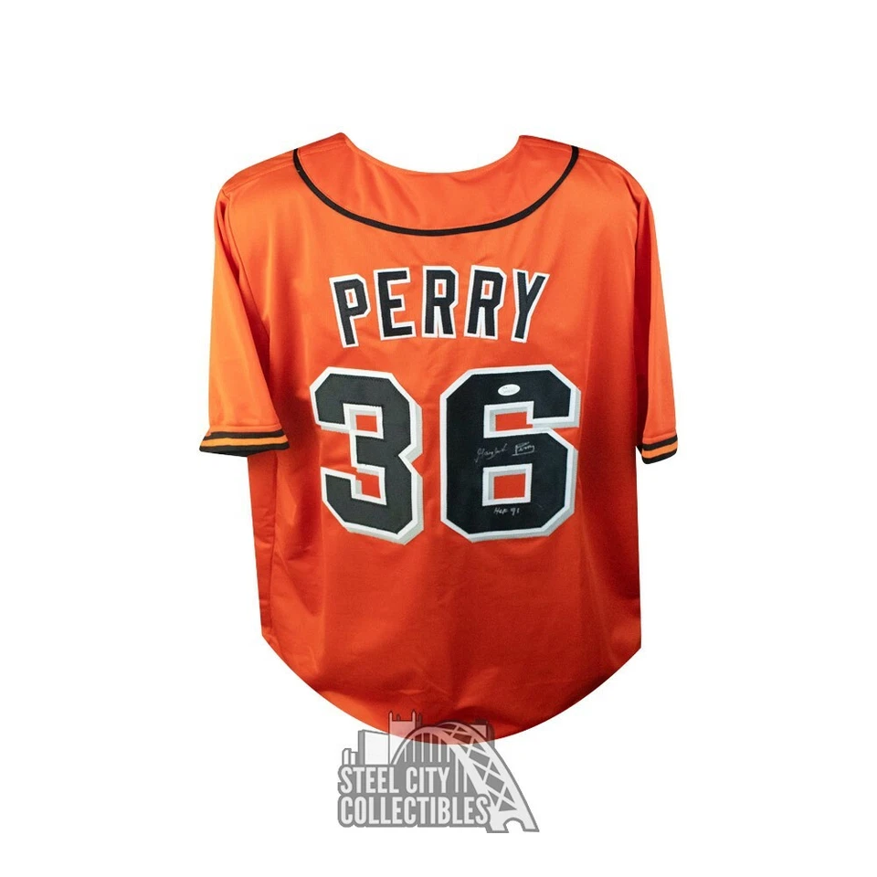 Gaylord Perry HOF 91 Autographed Custom Orange Baseball Jersey - JSA COA - Image 1 of 1