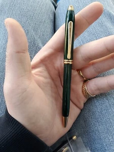CROSS TOWNSEND MARBLED GREEN LACQUER BALLPOINT PEN 22K ELECTROPLATE GOLD READ! - Picture 1 of 20