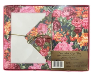 Sangamon Stationery and Folded Notes Envelopes Set Gift Box Floral Cottage Vtg - Picture 1 of 4