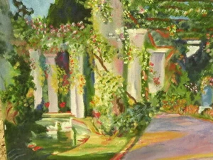 Schönes Gartengemälde mit klassischen Strukturen Öl auf Leinwand signiert C S 02 - Bild 1 von 12