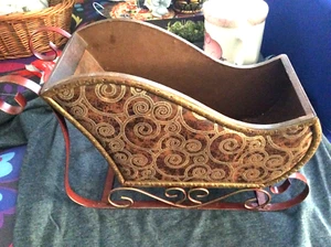 Large 15" Antique Christmas Sled Sleigh Wood Metal heavy display padded sides - Picture 1 of 12