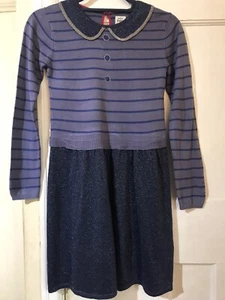 Mini Boden Dress Purple Glitter Peter Pan Collar Long Sleeve 9-10 Years - Picture 1 of 6
