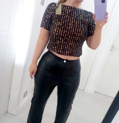 Coast Purple Sequins Top Peplum Short Sleeve Festive Dark Berry - Image 1 of 3