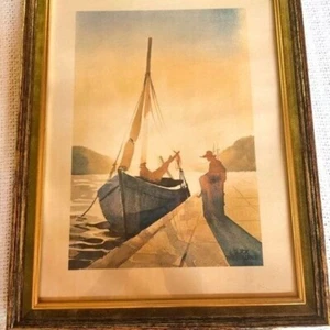 Larry Gluck Vintage Enmarcado Islas Vírgenes Puesta de sol en el paseo marítimo ~ 14" x 19,5" - Imagen 1 de 5