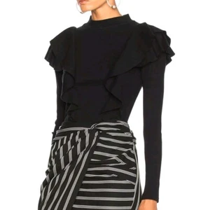 Veronica Beard Black Dawson Ruffle Trim Long Sleeve Top Size Medium - Picture 1 of 5
