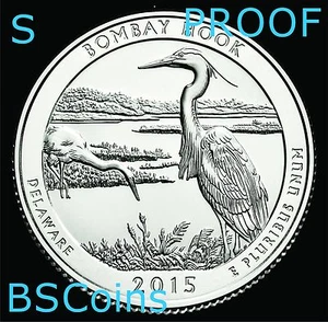 2015 S Proof ATB Bombay Hook, DE  90% SILVER Quarter Gem Deep Cameo - Ship TODAY - Picture 1 of 2