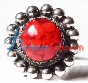 Stylish Handmade Algerian Berber Ring with silver and red coral - Picture 1 of 1