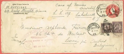 [st8004] 1928 USA Airmail LZ 127 Graf Zeppelin Cover Coraopolis to LIER Belgium - Image 1 of 2