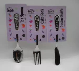 Disney Alice in Wonderland stainless tea spoon cake fork butter set of 3 - Picture 1 of 2