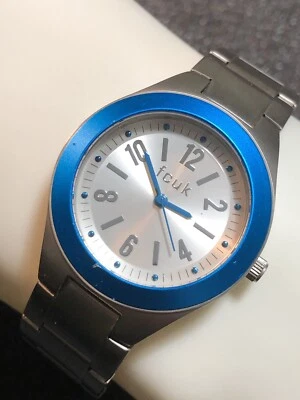 French Connection FCUK Watch All Stainless Steel Silver Tone Blue Bezel 34mm - Image 1 of 4