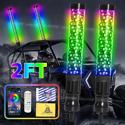 Para Can Am X3 ATV UTV 1.8" Grueso Par 2FT RGB FAT LED Luz Látigo Antena Espiral Foto 1 de 4
