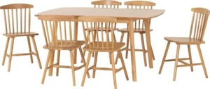 Emery Extending Dining Set 6 Chairs Solid Rubberwood Natural Oak Effect - Picture 1 of 13