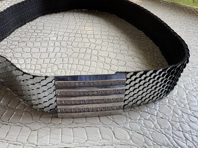 Cinturón corsé de colección para mujer grande plateado metal elástico sirena escala estrás hebilla Foto 1 de 4