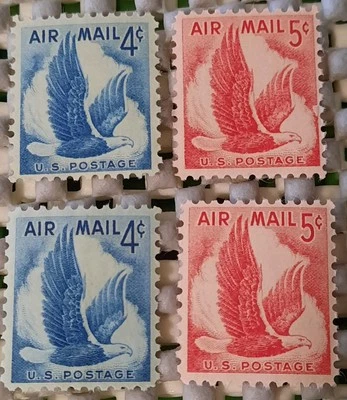 USPS VINTAGE AIRMAIL STAMPS C48 4cent, 1954 C50 5cent, 1958 EAGLE IN FLIGHT OGNH - Image 1 of 2
