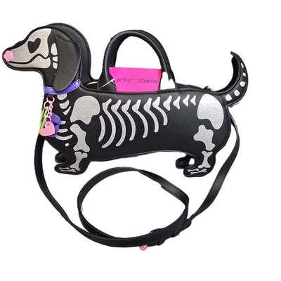 Betsey Johnson Skeleton Dachshund Dog Crossbody Handbag Purse Bone to be Wild - Image 1 of 4
