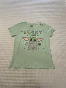 NWT Star Wars Grogu Baby Yoda Short sleeve Shirt Girls 10-12 Large Mint Green - Picture 1 of 13