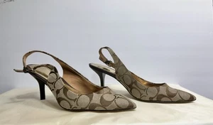Coach Signature High Heel Canvas Sling back Pointed Toe Women Shoe Size 6.5 - Picture 1 of 6