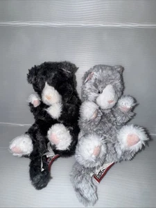 2 Tiny Douglas Cuddle Toy Kitten Gray Dark Grey Kitty Cat Plush LIL Handful - Picture 1 of 10