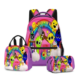 Novelty Sprunki- 3D Printed 3pcs/Set Notebook Backpack Lunch bag Pencil Case - Picture 1 of 48